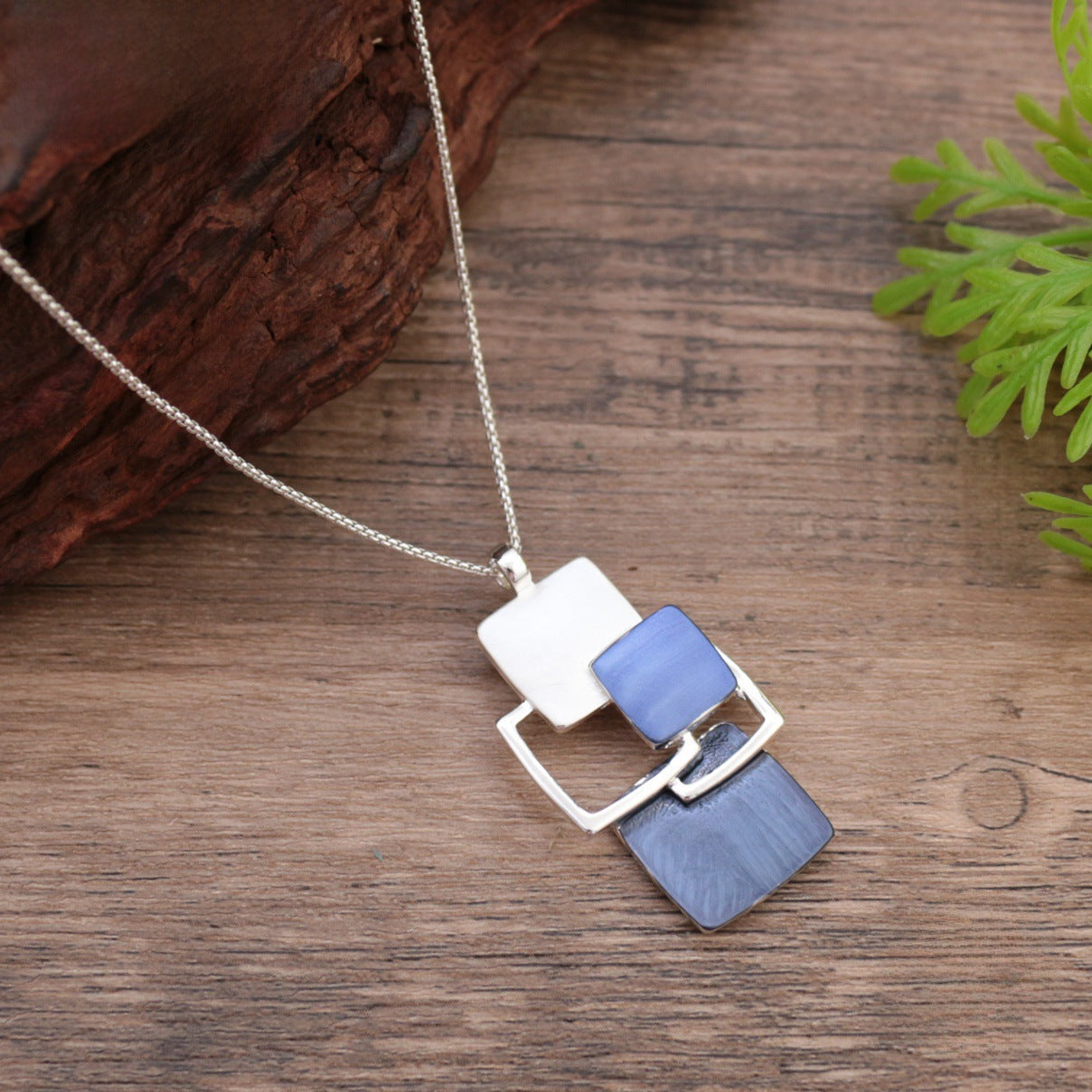 Wholesale Geometric Blue Hollow Square Pendant Necklace